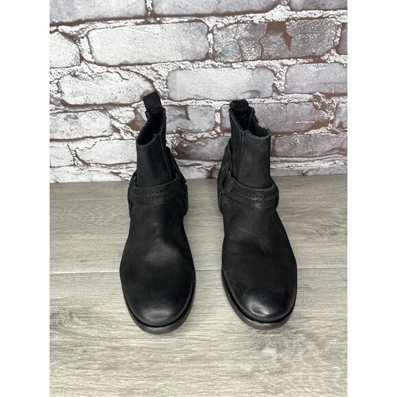 AllSaints Italy Black Leather Harness Ankle Chelsea Boots Women’s 37EU/6.5M US - Picture 13 of 16